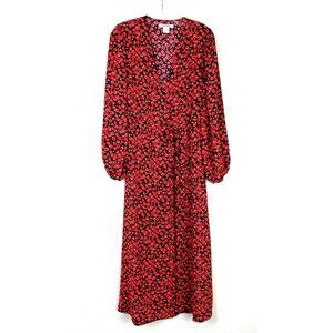 Glamorous Maxi Wrap Dress Size 4 Orange Black Floral Rose Balloon Sleeve